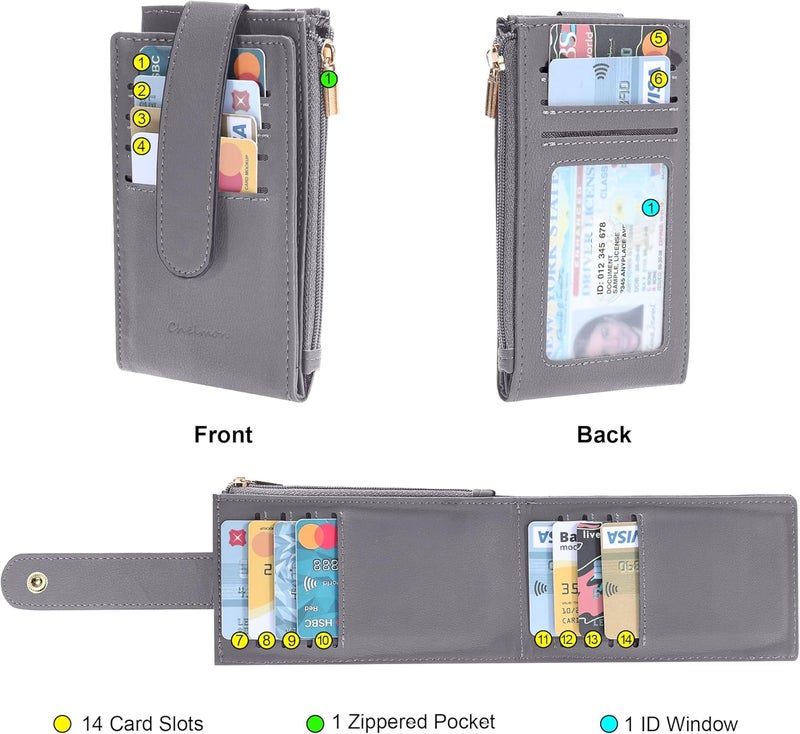 Chelmon Womens Wallet Slim RFID Blocking Bifold Multi Card Case Wallet with Zipper Pocket (Light Grey Smooth) - Image 4